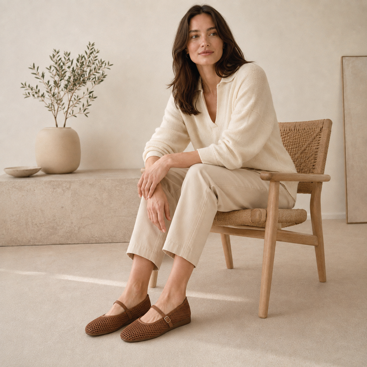 Breeze Square-toe Mary Janes (Linum）| Brown