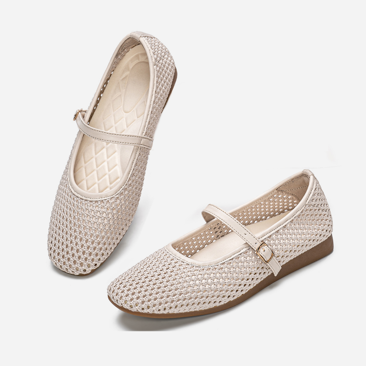 Breeze Square-toe Mary Janes (Linum）| Camel