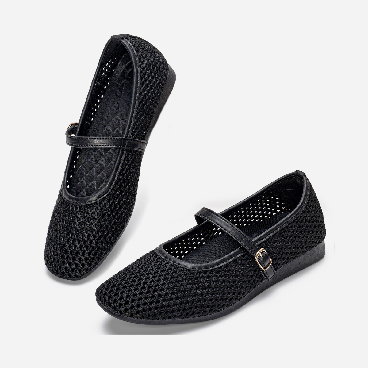 Breeze Square-toe Mary Janes (Linum）| Black