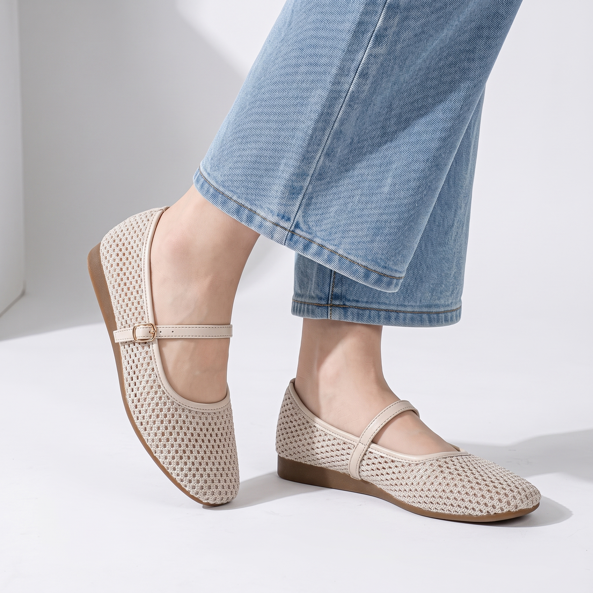 Breeze Square-toe Mary Janes (Linum）| Camel