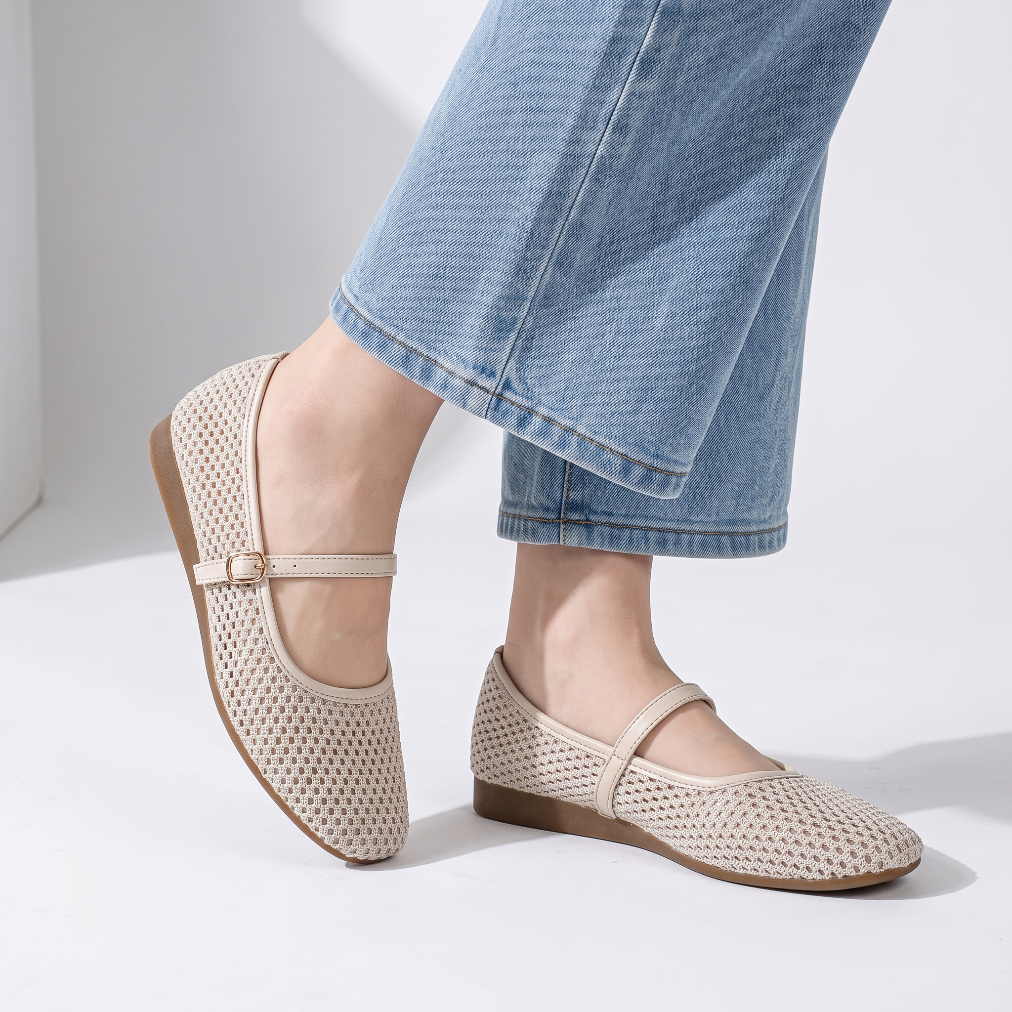 Breeze Square-toe Mary Janes (Linum）| Camel